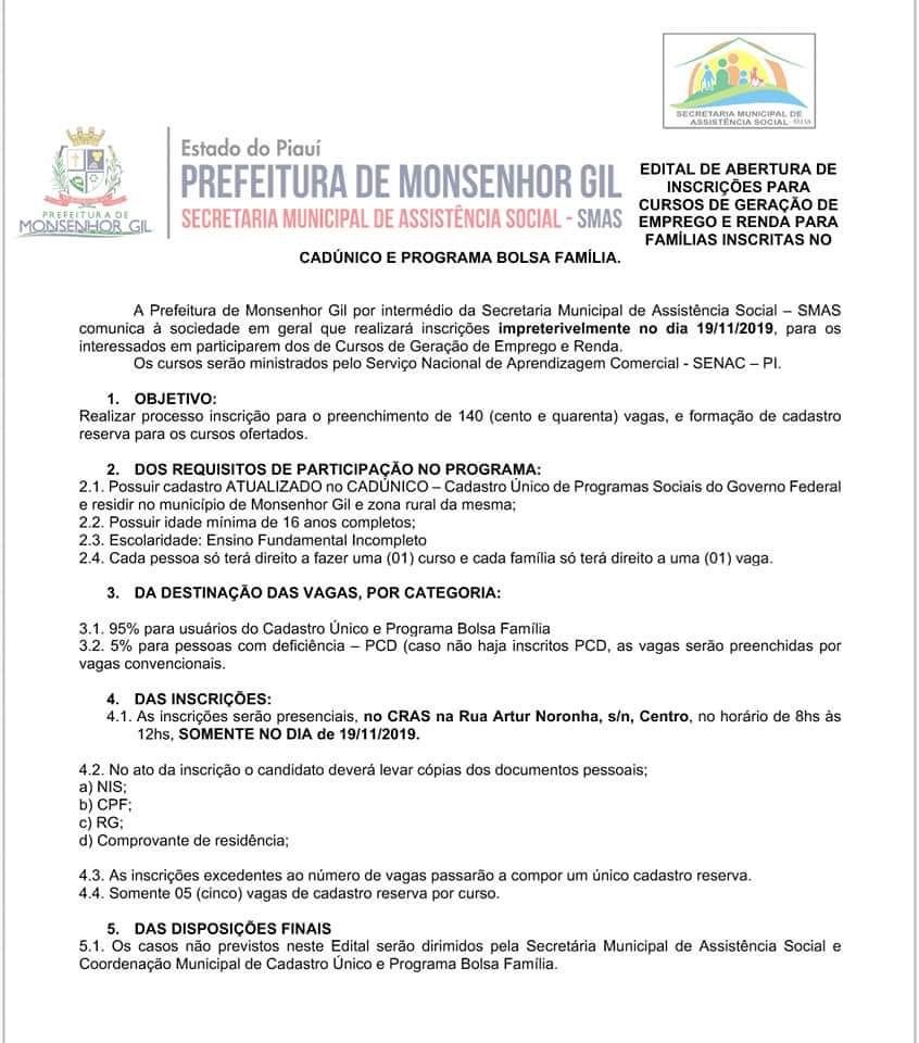 Oportunidades: faça sua inscrição para cursos do Senac, via prefeitura Municipal de Monsenhor Gil  - Imagem 4