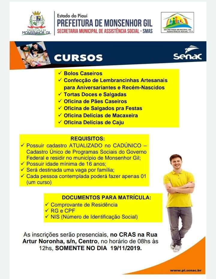 Oportunidades: faça sua inscrição para cursos do Senac, via prefeitura Municipal de Monsenhor Gil  - Imagem 2