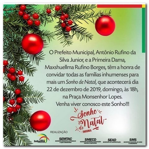 Prefeitura de Inhuma realizará mais um Sonho de Natal 
