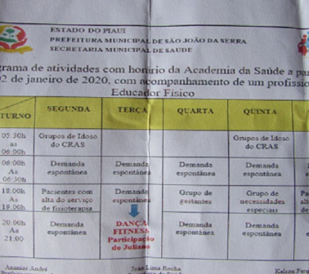 Prefeitura Municipal divulga cronograma de funcionamento da Academia da Saúde