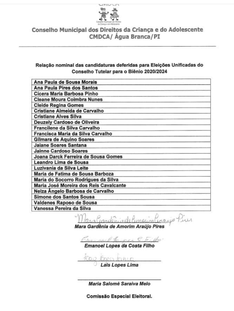 Água Branca: Divulgada relação de candidaturas deferidas para as eleições do Conselho Tutelar - Imagem 1