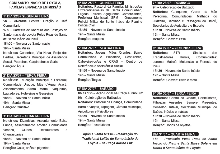 Festejos de Santo Inácio de Loyola acontecerá de 22 a 31 de julho em Santo Inácio do Piauí   - Imagem 2