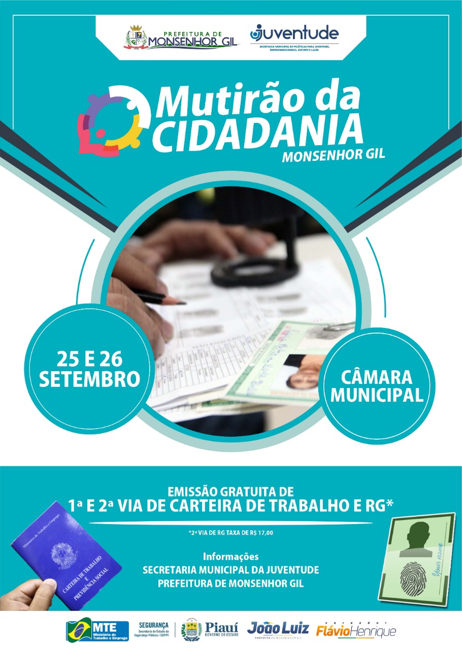 Prefeitura faz chamamento para expedição de documentos, nesta quarta e quinta feira em Monsenhor Gil  