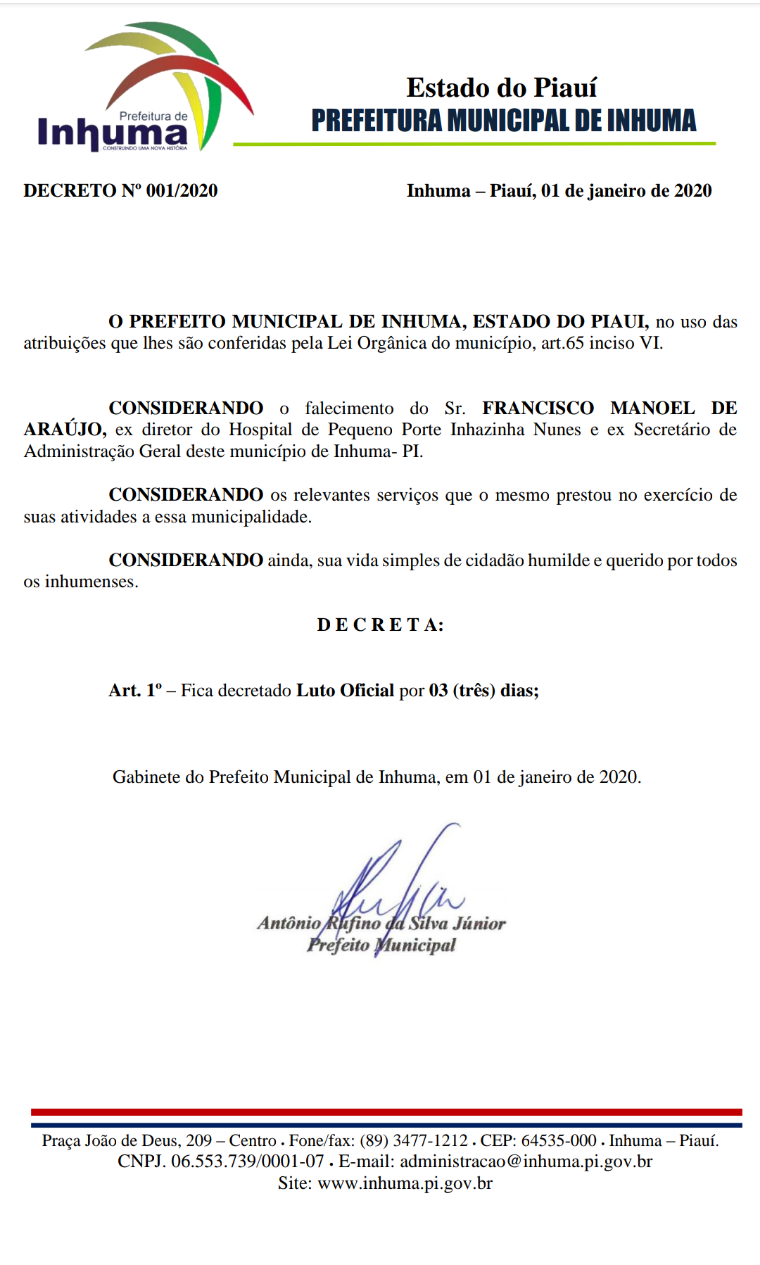 Nota de falecimento/Luto Oficial - Imagem 1