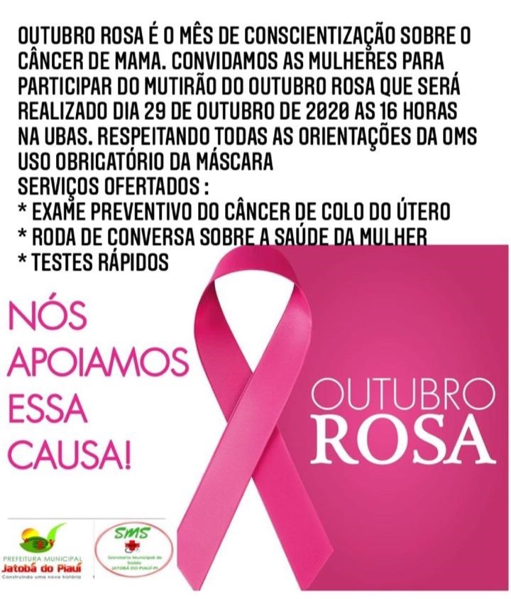 Jatobá do Piauí realizará mutirão do Outubro Rosa com serviços voltados para a saúde da mulher - Imagem 1