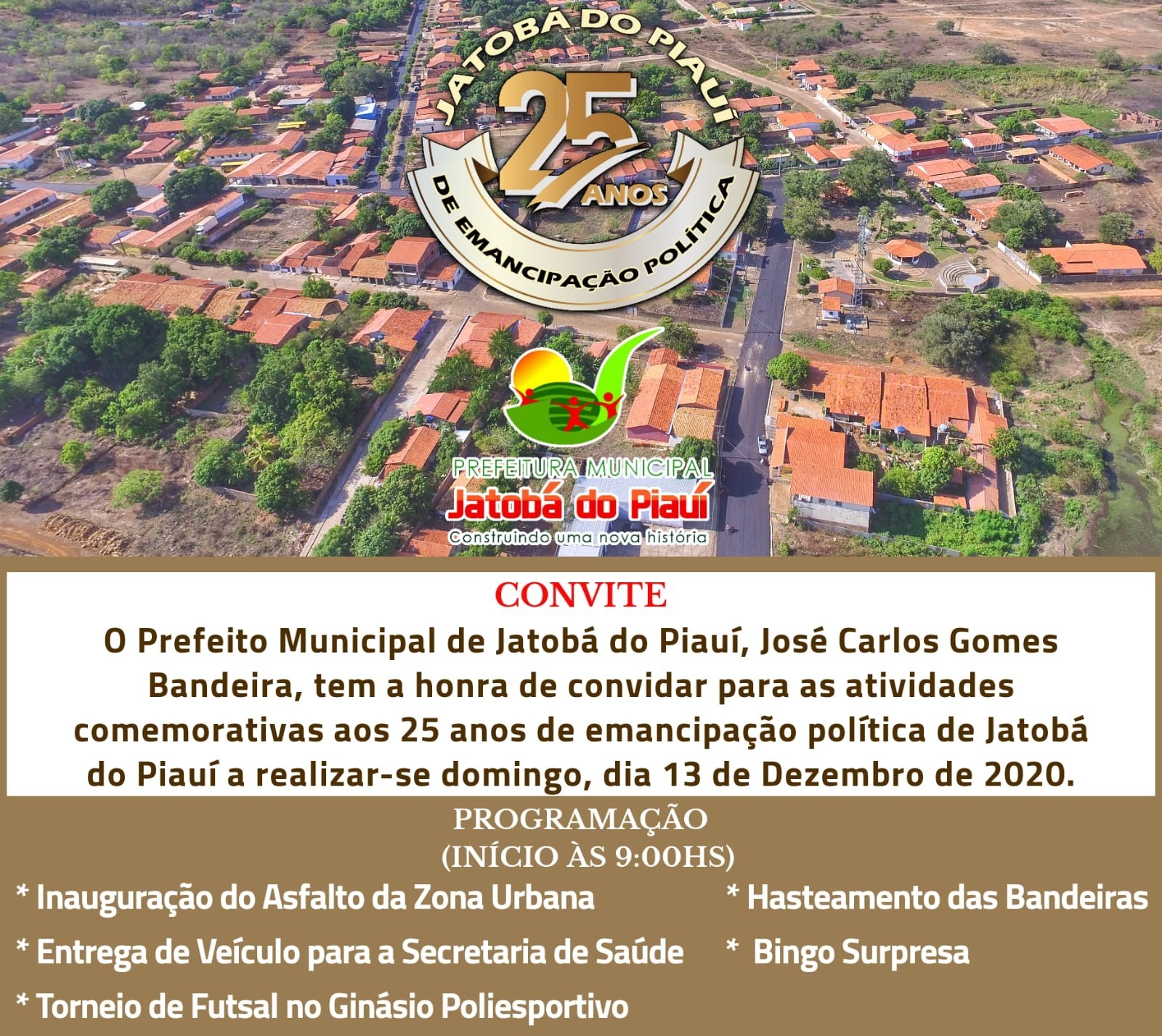 Jatobá do Piauí realiza atividades alusivas ao aniversário de 25 anos de emancipação política com a entrega de veículo novo para a Secretaria de Saúde e inauguração de asfalto na zona urbana