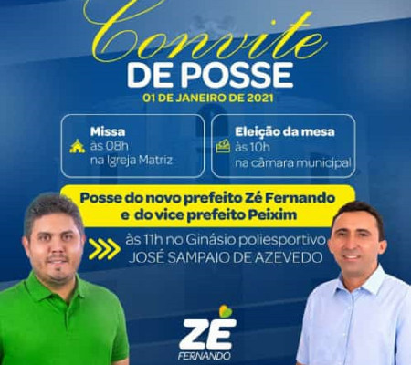 Programação de posse do Prefeito de N. S. dos Remédios 