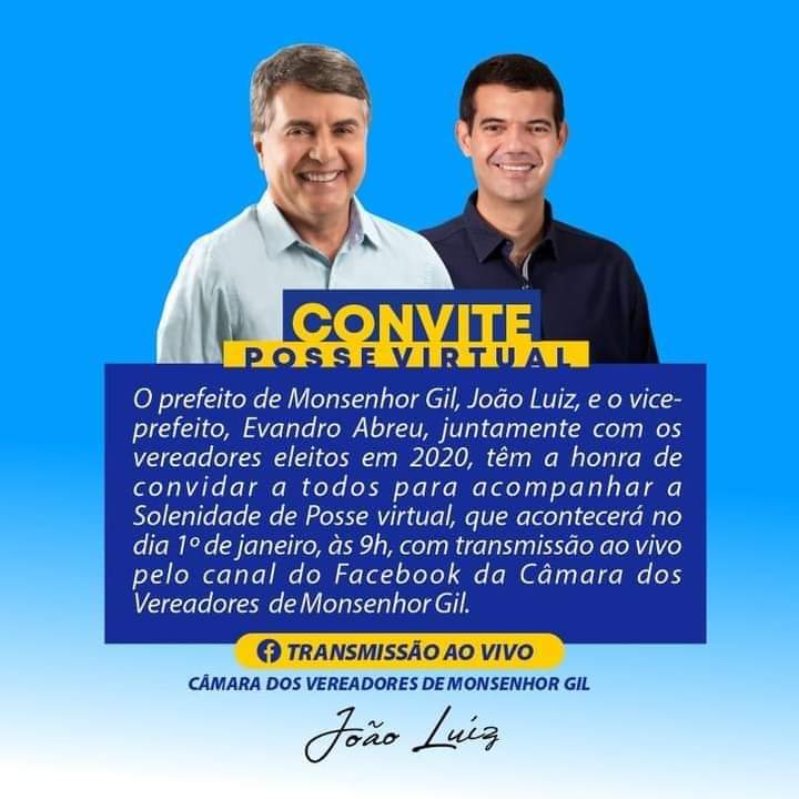 Prefeito João Luiz e vice Evandro Abreu tomam posse e população vai acompanhar via internet - Imagem 1