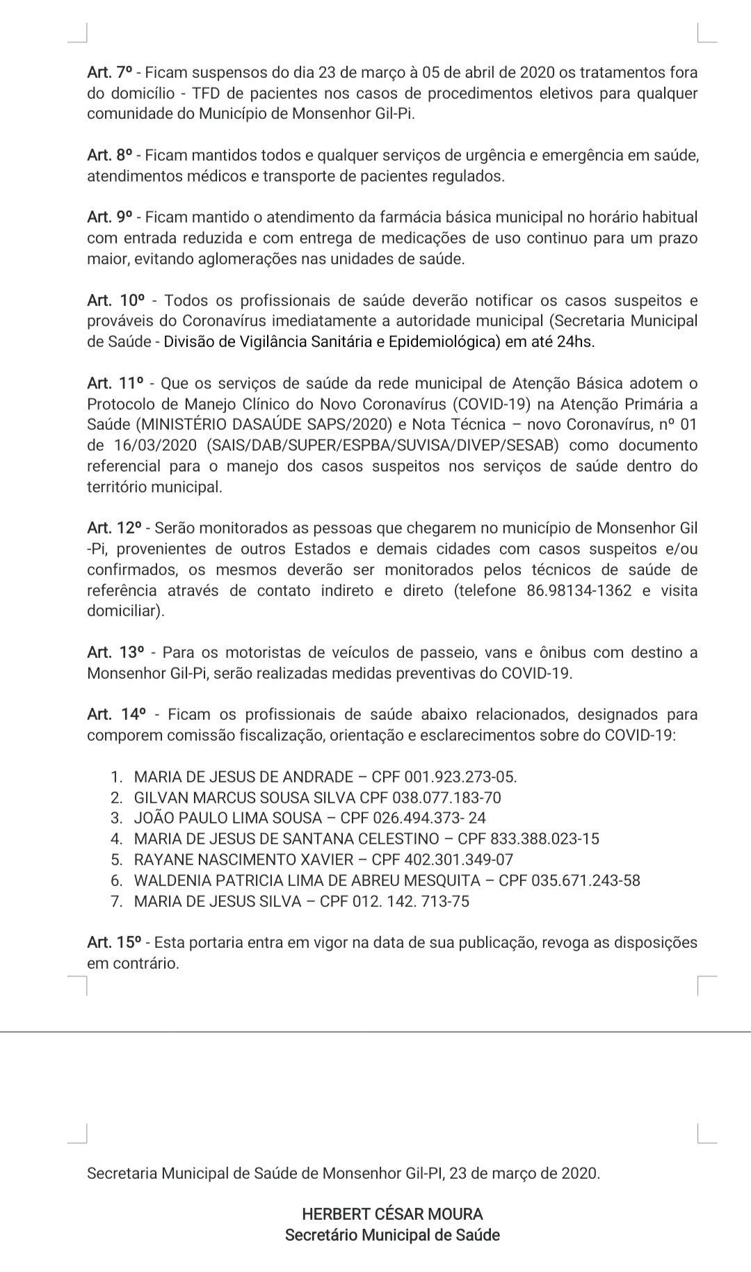 Em Monsenhor Gil as ações de enfrentamento a Pandemia do Corona Vírus, não param - Imagem 1