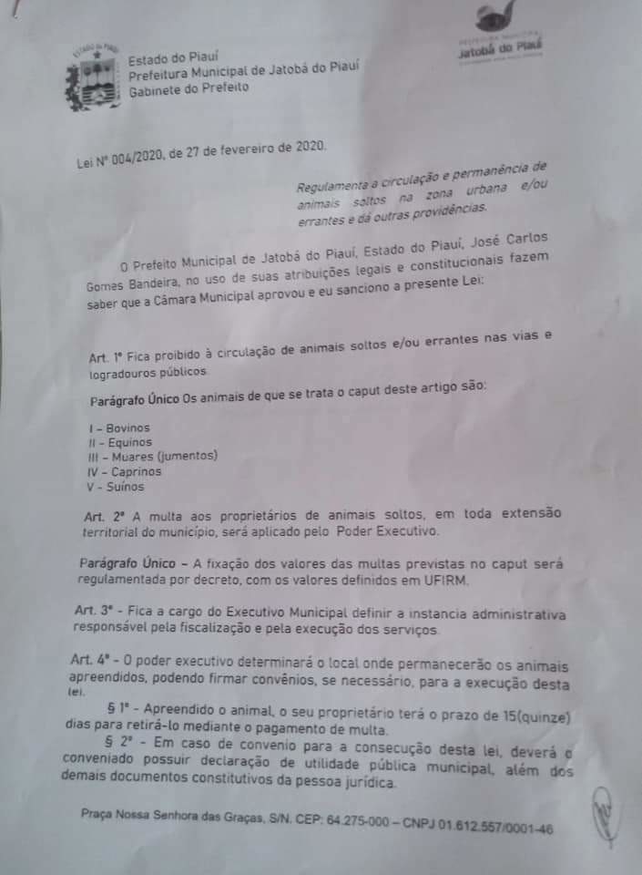 Jatobá do Piauí discute Lei Municipal que regulamenta a circulação de animais soltos na zona urbana e em vias e logradouros públicos e toda a extensão territorial do município