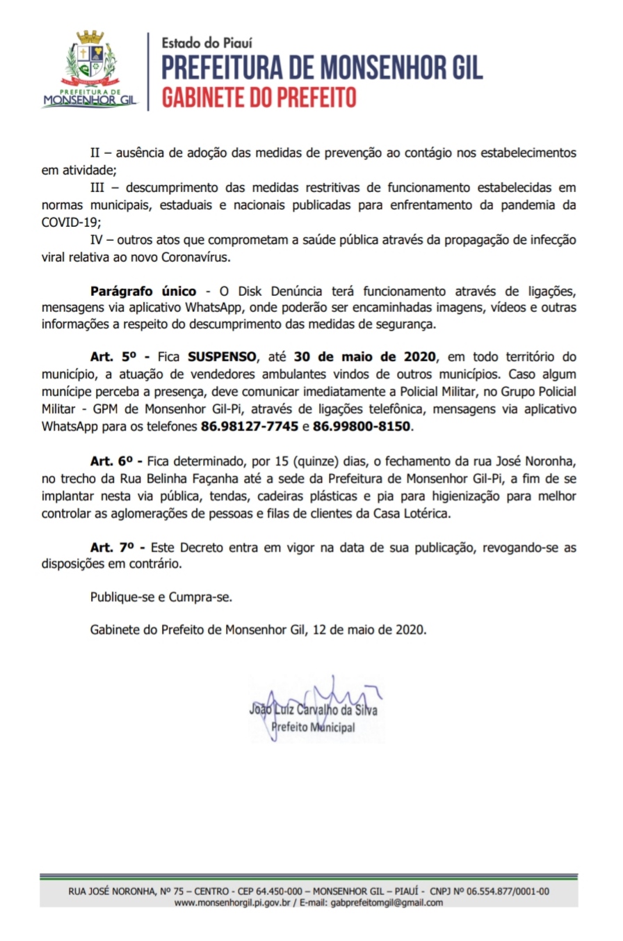 Novo Decreto Municipal anuncia Barreiras Sanitárias no perímetro de Monsenhor Gil - Imagem 4