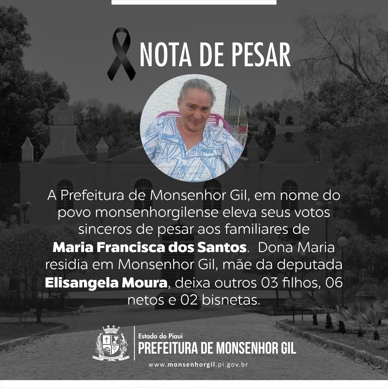 Prefeitura de Monsenhor Gil lamenta pela morte da mãe da deputada - Imagem 1