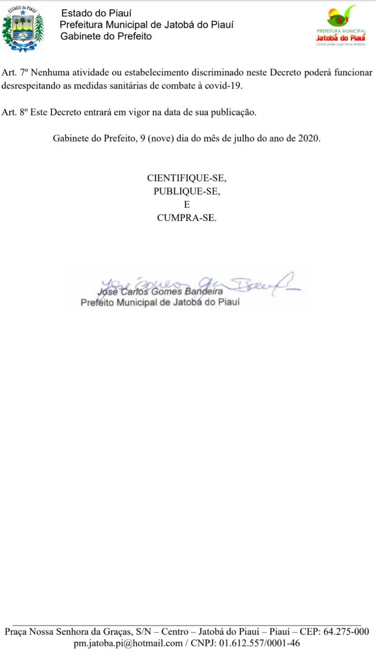 Jatobá do Piauí seguirá Decreto do Governo do Estado e adotará medidas rígidas no final de semana em combate ao Coronavírus no município - Imagem 3