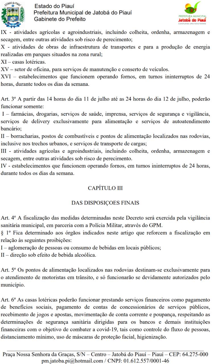 Jatobá do Piauí seguirá Decreto do Governo do Estado e adotará medidas rígidas no final de semana em combate ao Coronavírus no município - Imagem 1