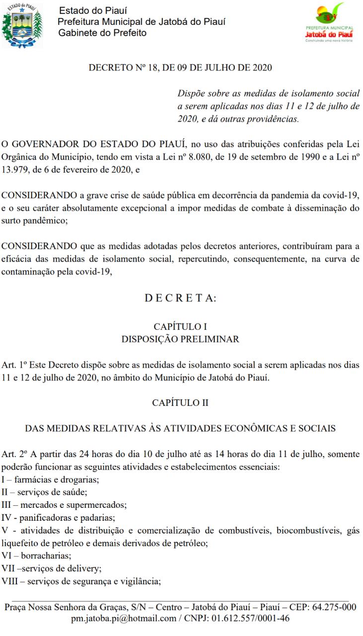 Jatobá do Piauí seguirá Decreto do Governo do Estado e adotará medidas rígidas no final de semana em combate ao Coronavírus no município - Imagem 2