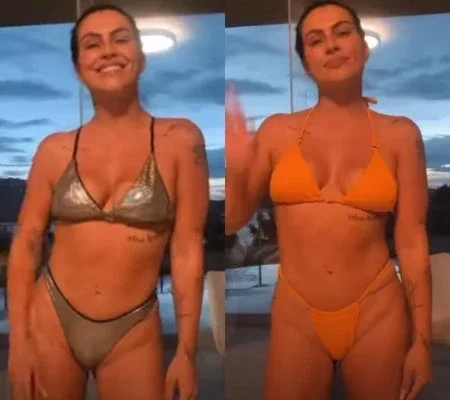 Cleo mostra coleção de roupas íntimas e ganha elogios por boa forma