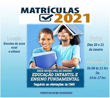 Milton Brandão: Secretaria Municipal de Educação define período de matrículas 
