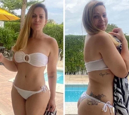 Aos 46 anos,Solange Almeida posa de biquíni e fala de celulites; fotos