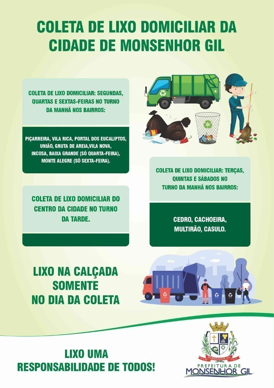 Prefeitura de Monsenhor Gil muda o sistema de coleta do lixo domiciliar