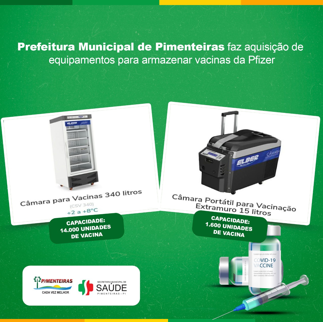 Prefeitura Municipal de Pimenteiras faz aquisição de equipamentos para armazenar vacinas da Pfizer