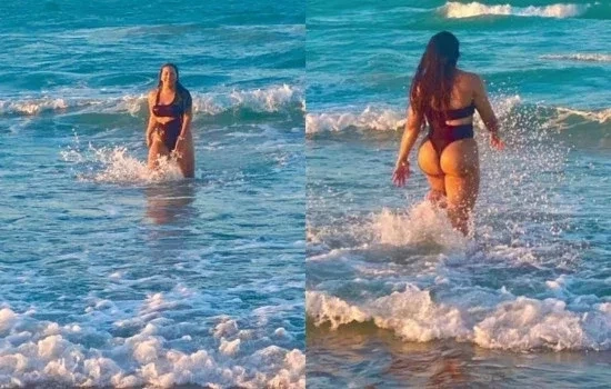 Cotada para Fazenda, Márcia Fellipe exibe corpo escultural na praia; fotos