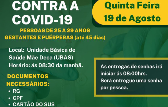 Secretaria de Saúde de Lagoinha Vai Vacinar pessoas de 25 a 29 anos 