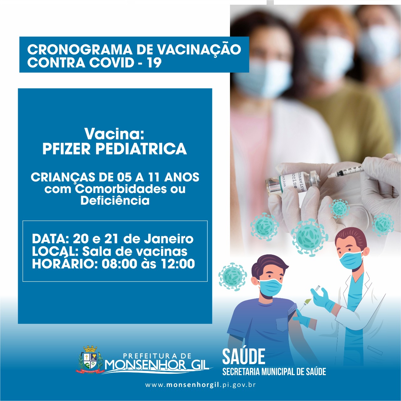 Monsenhor Gil dá início vacinação contra Covid-19 de crianças dia 20