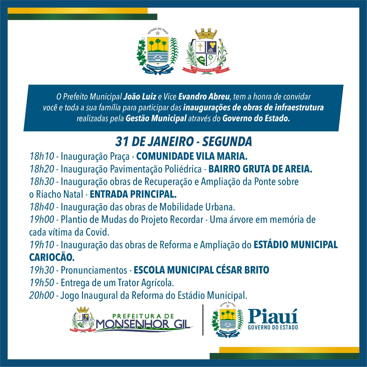 Governador Wellington Dias fará entrega de obras em Monsenhor Gil em 31/01 - Imagem 1