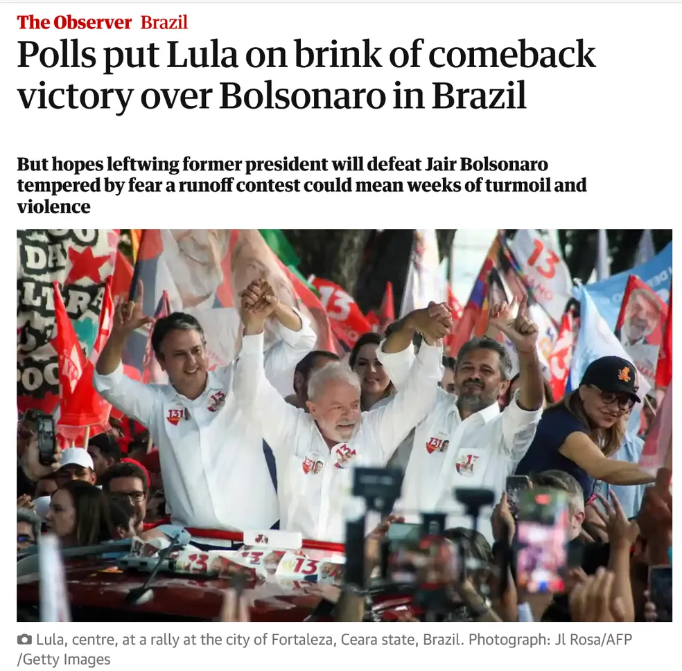 Manchete do site de notícias The Gardian