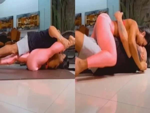 Gracyanne impressiona ao mostrar alongamento com ajuda de Belo; fotos