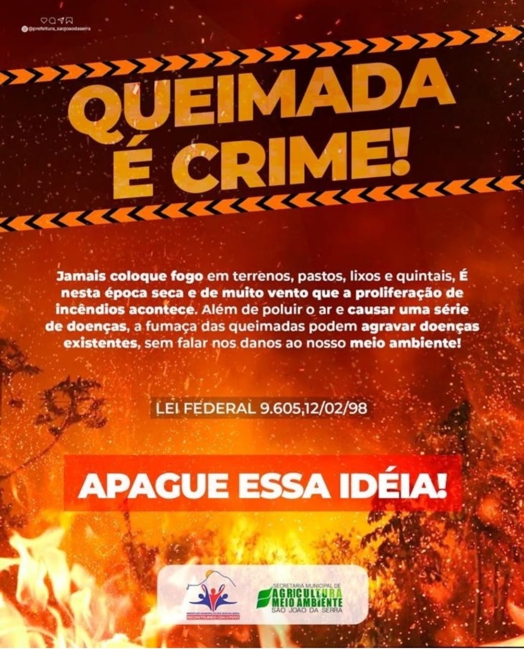 Prefeitura faz alerta à população para o combate de queimadas - Imagem 1