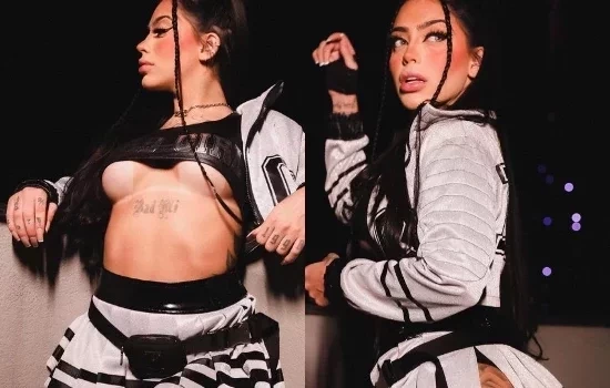 MC Mirella usa look sexy em festa de Viih Tube e deixa seios à mostra;fotos