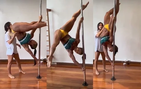 De fio-dental, Gracyanne Barbosa esbanja sensualidade em aula de pole dance