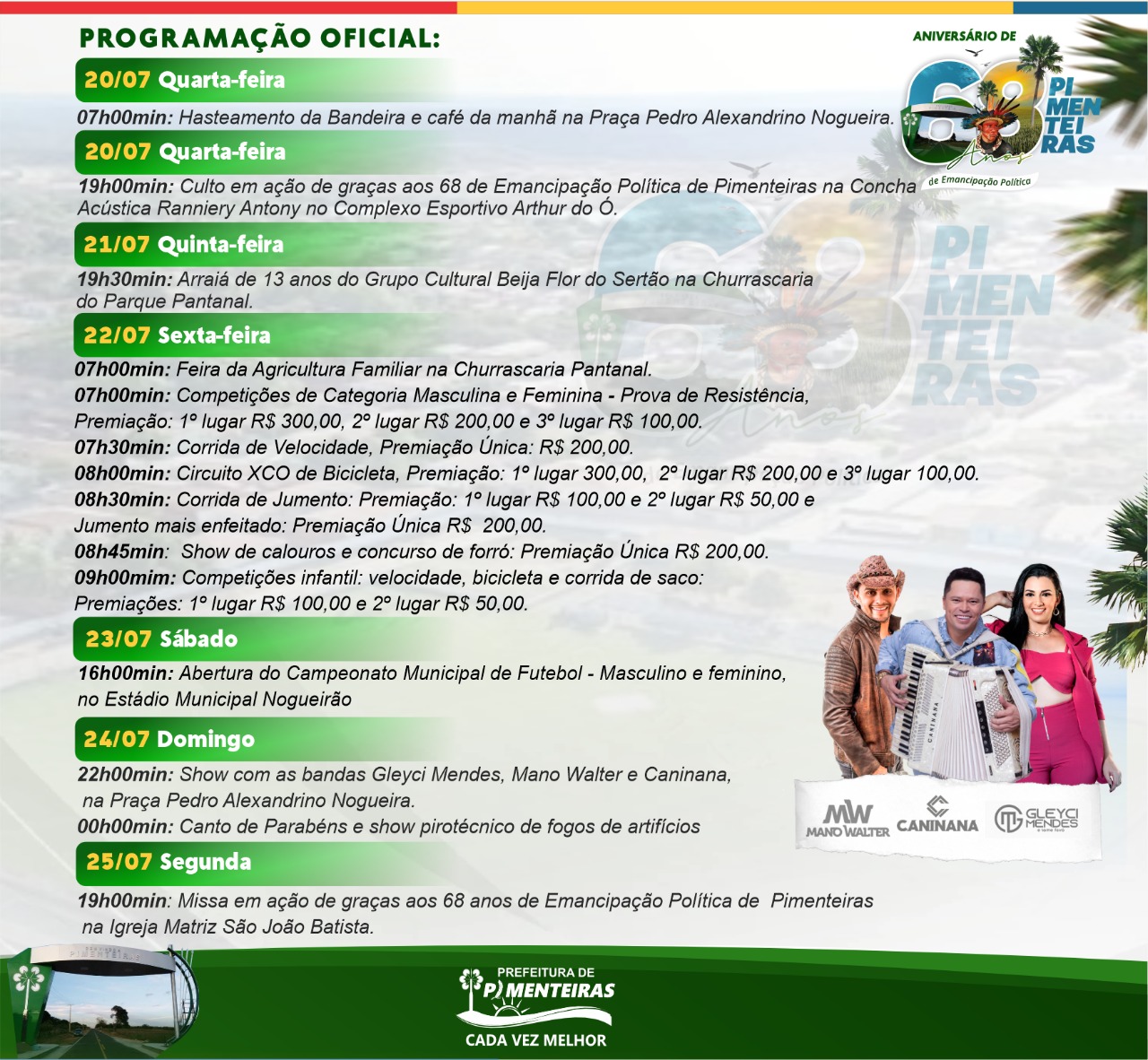 Pimenteiras divulga programação dos 68 anos de emancipação política - Imagem 2