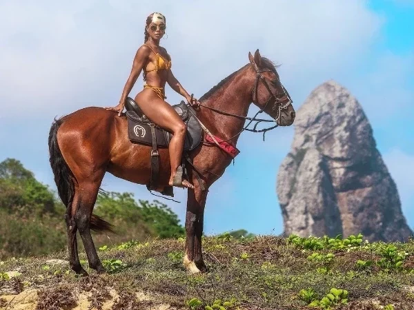 Musa do Carnaval posa de biquíni em cavalo e diz: “Beyoncé me copiou”