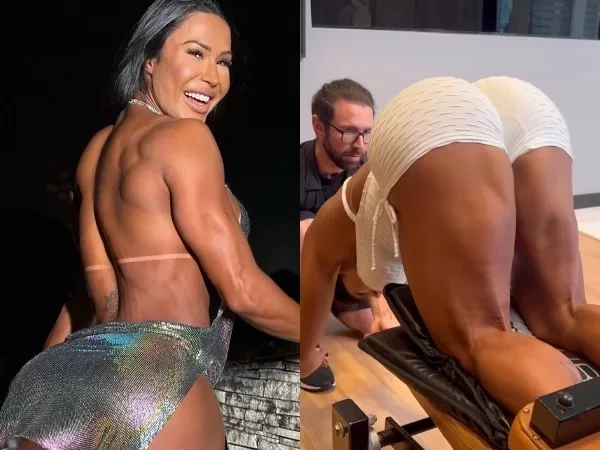 Gracyanne Barbosa mostra bumbum na nuca rasgando roupa na academia; fotos