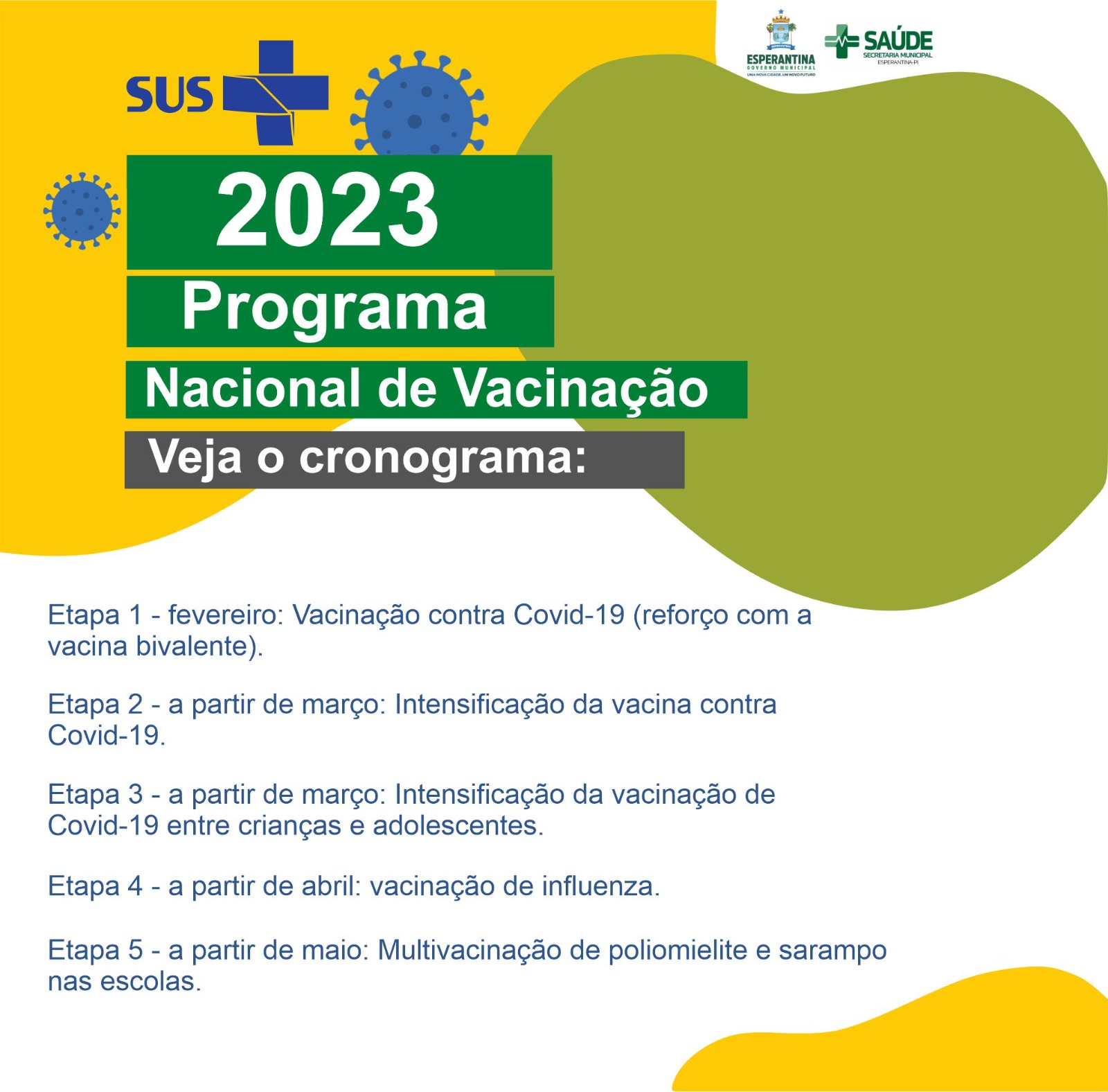 Secretaria de Saúde divulga calendário de vacinas em Esperantina - Imagem 1