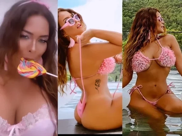 Geisy Arruda toma sol na piscina com biquíni mini e faz proposta picante