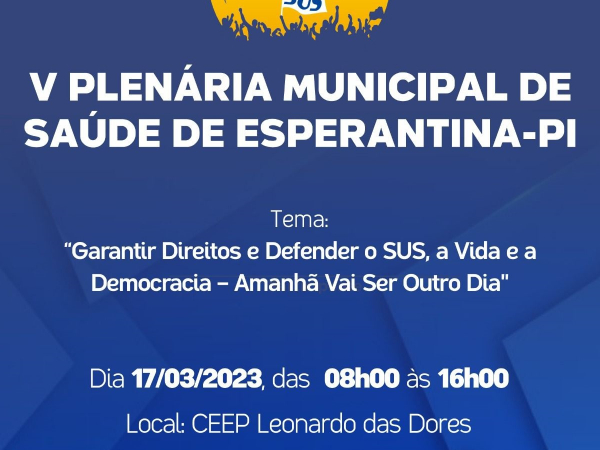 Secretaria de Saúde de Esperantina realizará V Plenária Municipal de Saúde