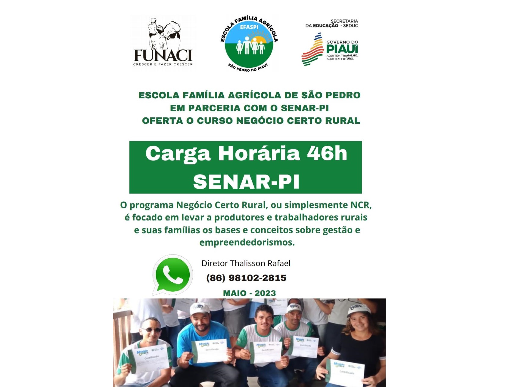 Escola Agrícola e SENAR abrem inscrições para cursos em São Pedro do Piauí - Imagem 1