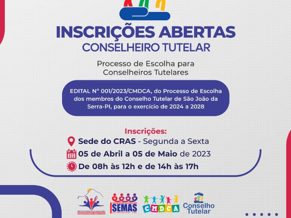 Inscrições para o conselho tutelar termina hoje, sexta-feira,05