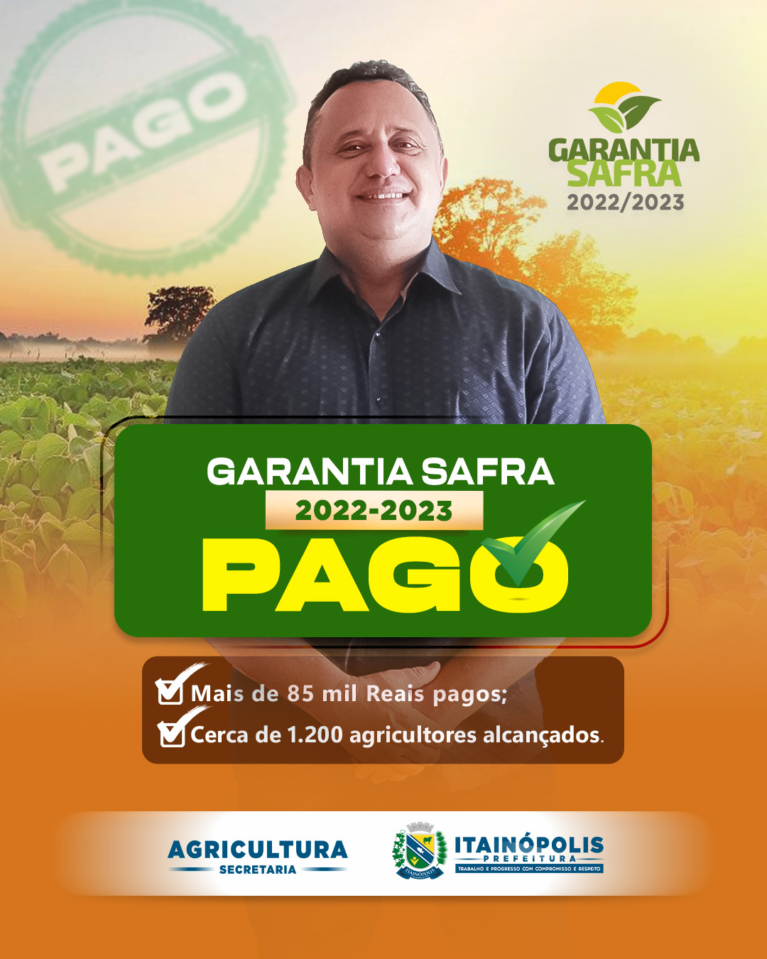 ITAINÓPOLIS: Prefeitura efetua pagamento de 85 mil do Garantia Safra 22-23 - Imagem 1