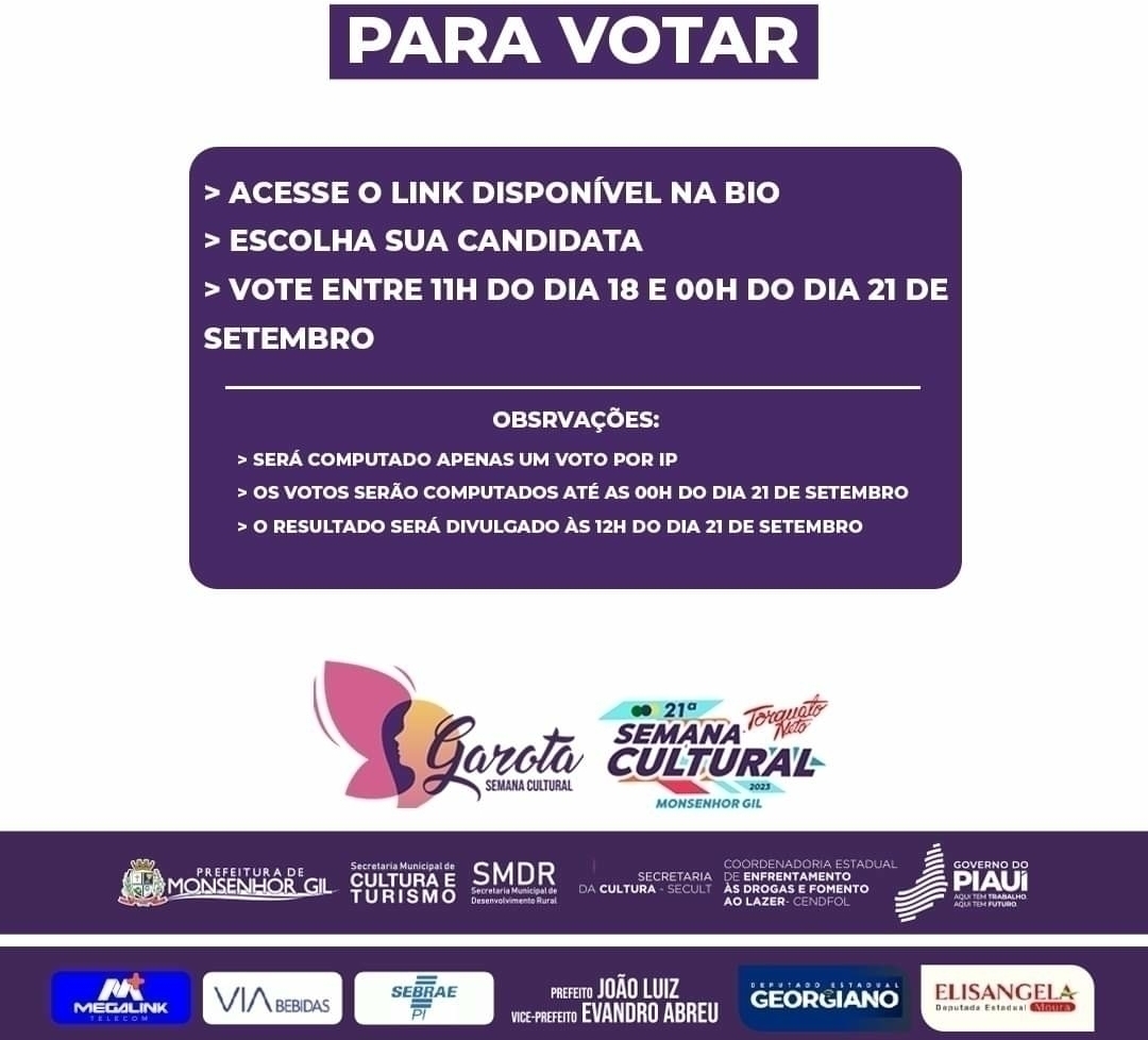 Monsenhor Gil escolhe Garota Semana Cultural 2023 de forma virtual 