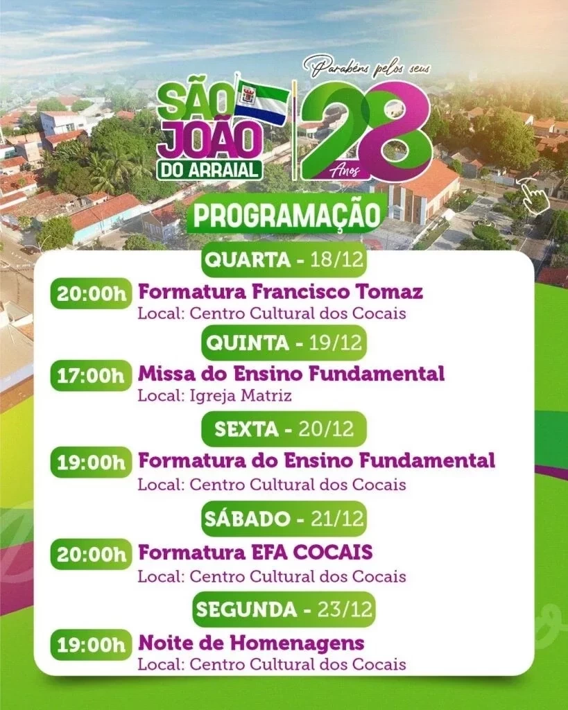 São João do Arraial divulga programação dos 28 anos de Emancipação Política - Imagem 6