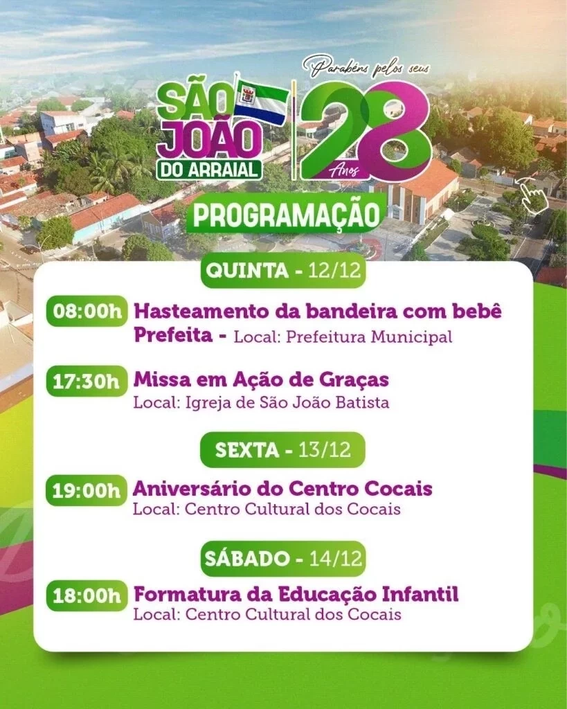 São João do Arraial divulga programação dos 28 anos de Emancipação Política - Imagem 5
