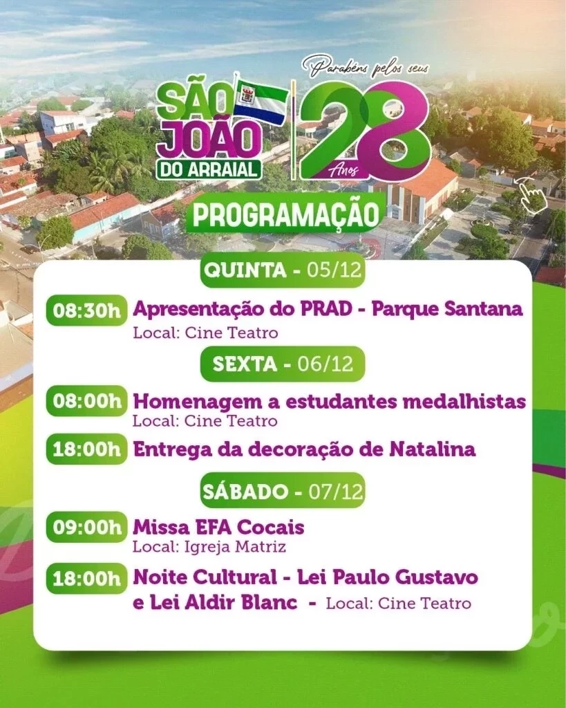 São João do Arraial divulga programação dos 28 anos de Emancipação Política - Imagem 2
