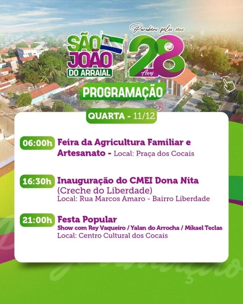 São João do Arraial divulga programação dos 28 anos de Emancipação Política - Imagem 4