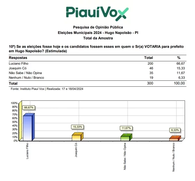 Vox: Luciano Filho lidera com 87,61 % dos votos válidos em Hugo Napoleão - Imagem 3