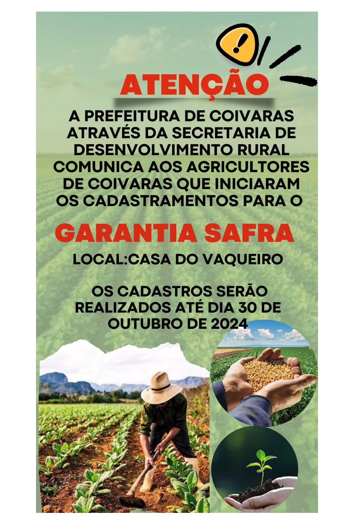 Coivaras está realizando o cadastramento do Garantia-Safra 2024