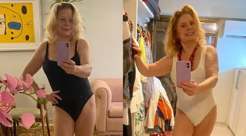 Aos 73 anos,  Vera Fischer posa de maiô e encanta a web: ''Melhor que muitas novinhas''